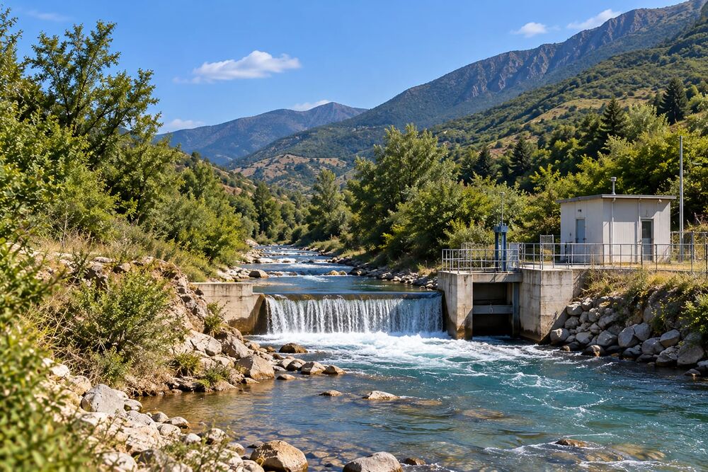 Small hydropower station on a mountain river